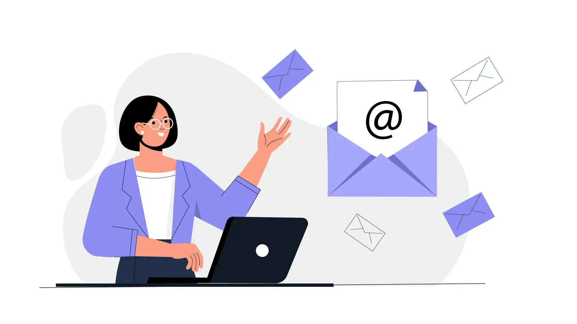 Woman Explaining Email Capture Disproportionate Concept 2D Flat Illustration